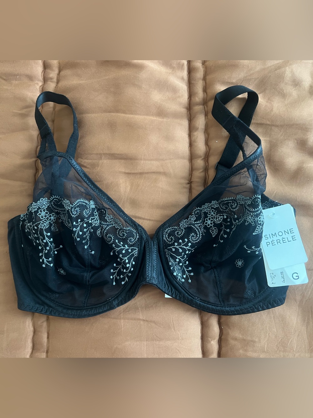 Simone Perele Black Embroidered Sheer Underwire Bra 32G